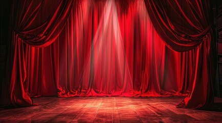 Magic theater stage red curtains Show Spotlight minimal luxury.