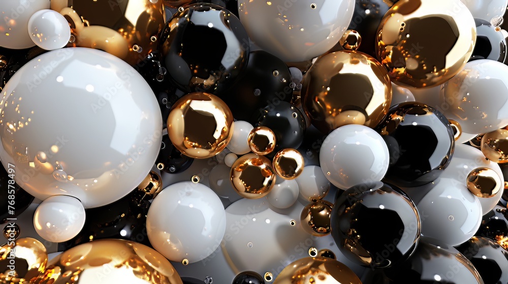 Aufkleber imagine a captivating 3d render featuring a cluster of abstract spheres and solids in gold, white, a
