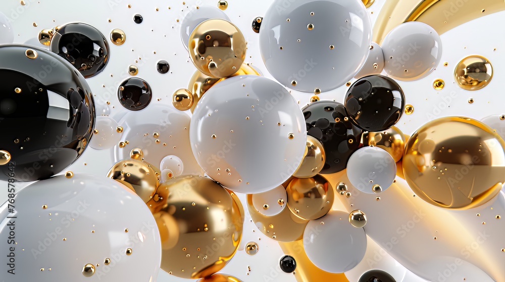 Aufkleber imagine a captivating 3d render featuring a cluster of abstract spheres and solids in gold, white, a