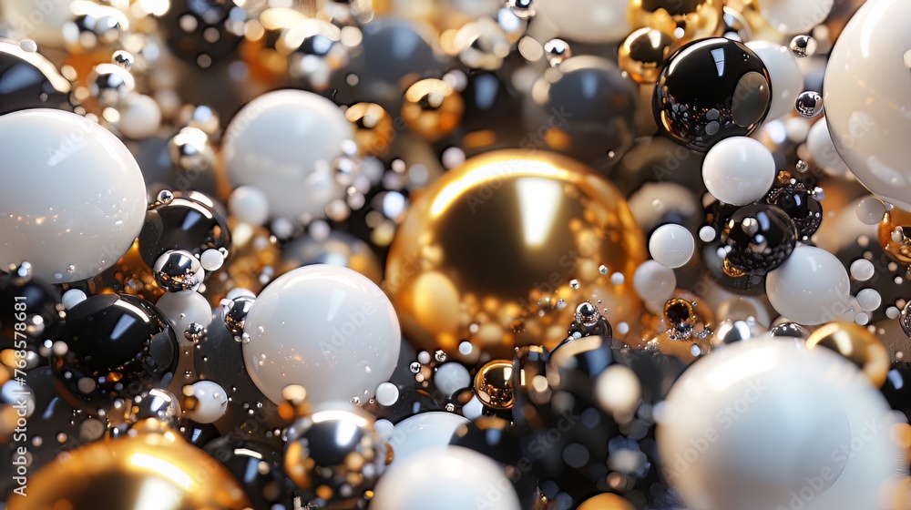 Aufkleber imagine a captivating 3d render featuring a cluster of abstract spheres and solids in gold, white, a