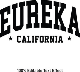 Eureka text effect vector. Editable college t-shirt design printable text effect vector