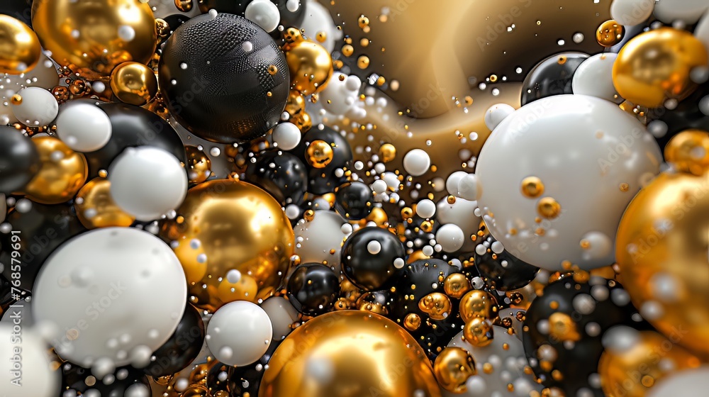 Aufkleber imagine a captivating 3d render featuring a cluster of abstract spheres and solids in gold, white, a