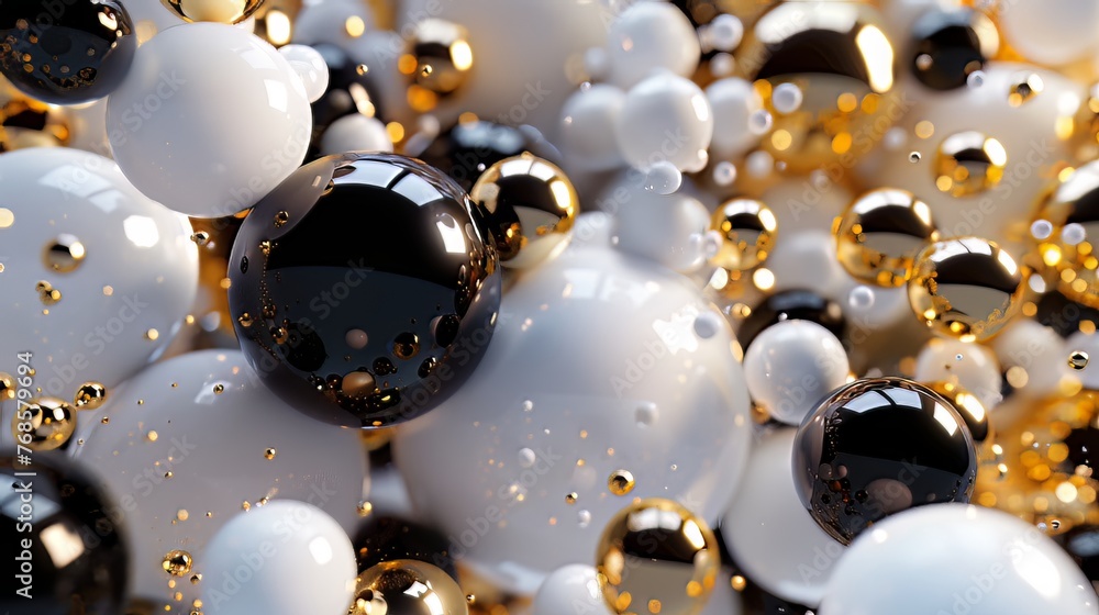 Aufkleber imagine a captivating 3d render featuring a cluster of abstract spheres and solids in gold, white, a