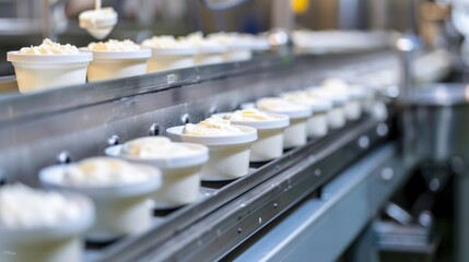 Automated food production line for dairy desserts.