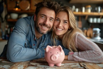 couple saving money in a piggybank, savings will bring them security in the future