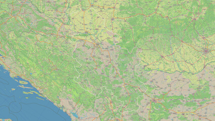 Serbia outlined. OSM Topographic German style map