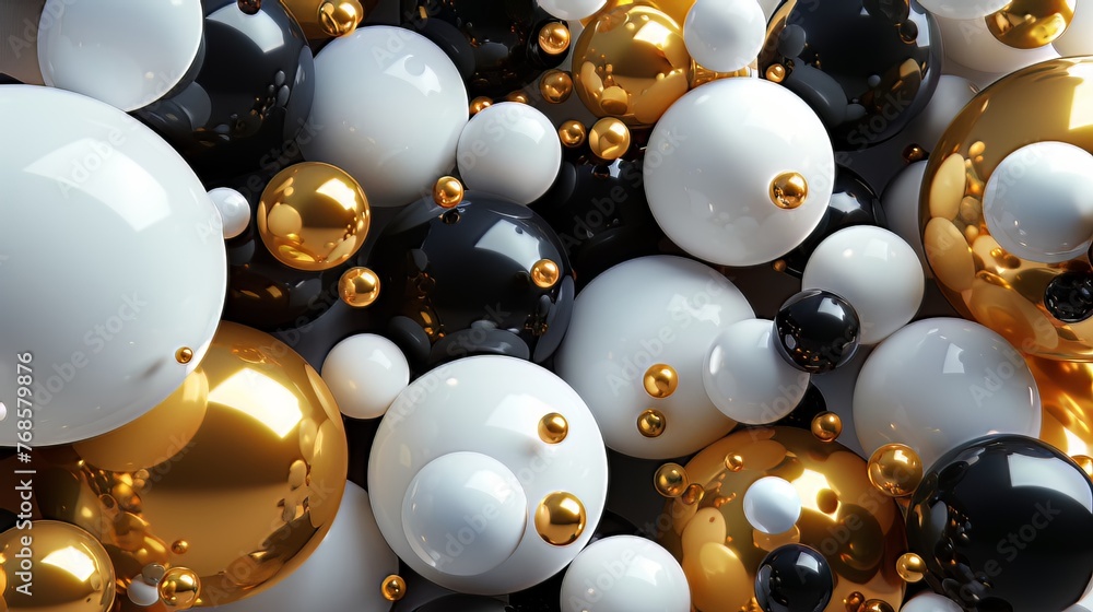 Aufkleber imagine a captivating 3d render featuring a cluster of abstract spheres and solids in gold, white, a
