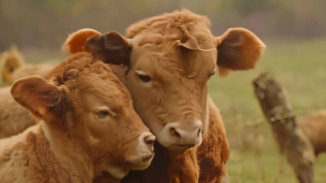 closeup two cows with blur background. 4k video animation