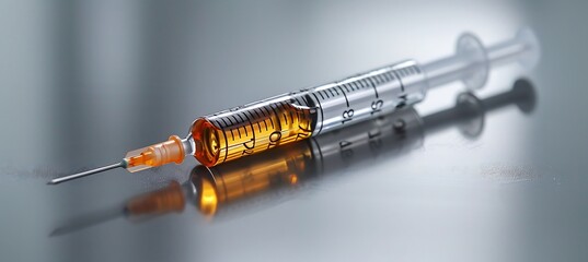 Macro shot of a vaccine vial with a syringe emphasizing the importance of immunization in public health - obrazy, fototapety, plakaty