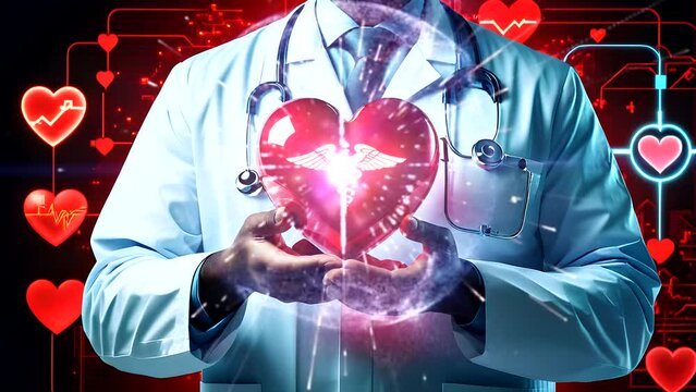 Doctor with heart. Seamless looping time-lapse 4k video animation background