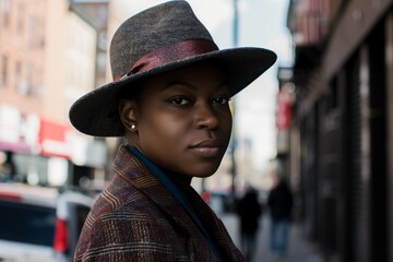 street style portrait of a person in a trendy trilby hat - obrazy, fototapety, plakaty