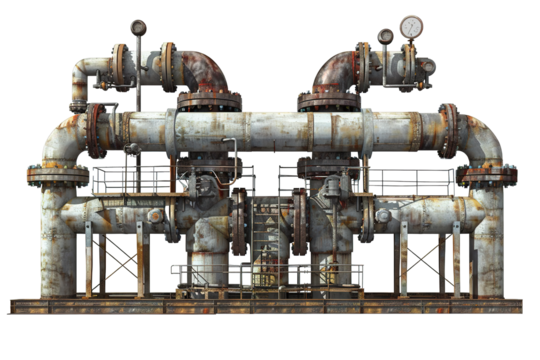 Old Rusty Industrial Pipes on Transparent Background