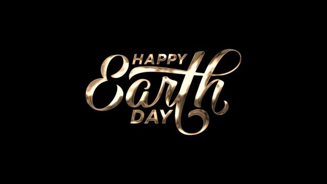happy earth day text animation with beautiful lettering in gold color