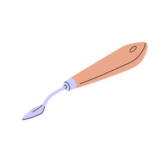 Painting or palette knife. Art tool using to apply, mixing acrylic or oil paints. Drawing stationery with steel blade and wooden handle. Flat isolated vector illustration on white background