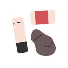 Set of different simple and kneaded erasers. Putty rubber. School stationery to remove marks from paper. Art class supplies. Drawing tool. Flat isolated vector illustration on white background