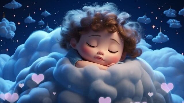 Babies fall a sleep animation for lullaby music, looped video