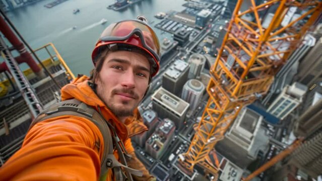 Selfie of construction worker working at height