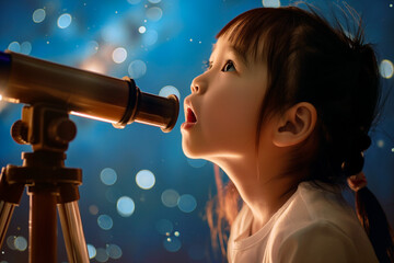 Young child gazing at the stars. Concept of curiosity, discovery, and astronomy education