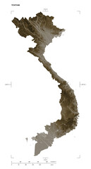 Vietnam shape isolated on white. Sepia elevation map