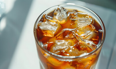 Close up of a glass of cold ice tea, Generative AI 