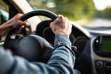closeup of a driver gripping the steering wheel
