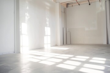 sunlight streaming onto an empty yoga studio with white walls