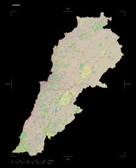 Lebanon shape isolated on black. OSM Topographic standard style map