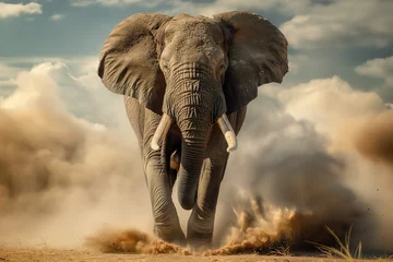 Foto op Canvas A large African elephant in the savannah © Vadim