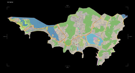 Sint Maarten shape isolated on black. OSM Topographic standard style map