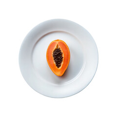 Papaya on a white plate. Isolated on a transparent background.