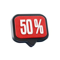 black and red 50% sale icon speech bubble, on transparent background