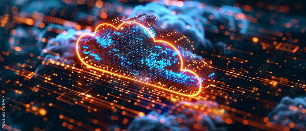 Poster detailed shot of a cloud security system interface, emphasizing advanced protection features like fi