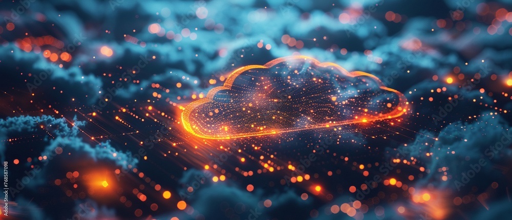 Poster detailed shot of a cloud security system interface, emphasizing advanced protection features like fi