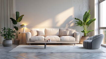 Minimalist modern living room with plants decoration