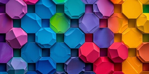 Multicolored hexagonal shapes creating a lively and dynamic background.