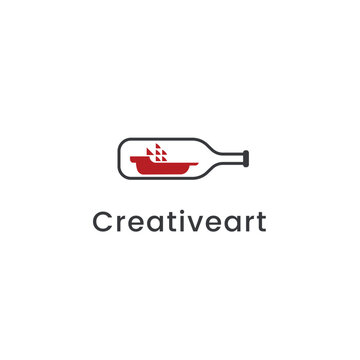Bottle Ship Nautical Abstract Modern Objective Business Logo Bottle logo design with ship