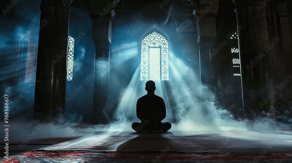 Wall mural Man praying in a mosque