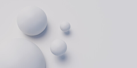 Group of white balls on white surface 3d render illustration