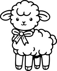 Cute sheep cartoon line art coloring illustration