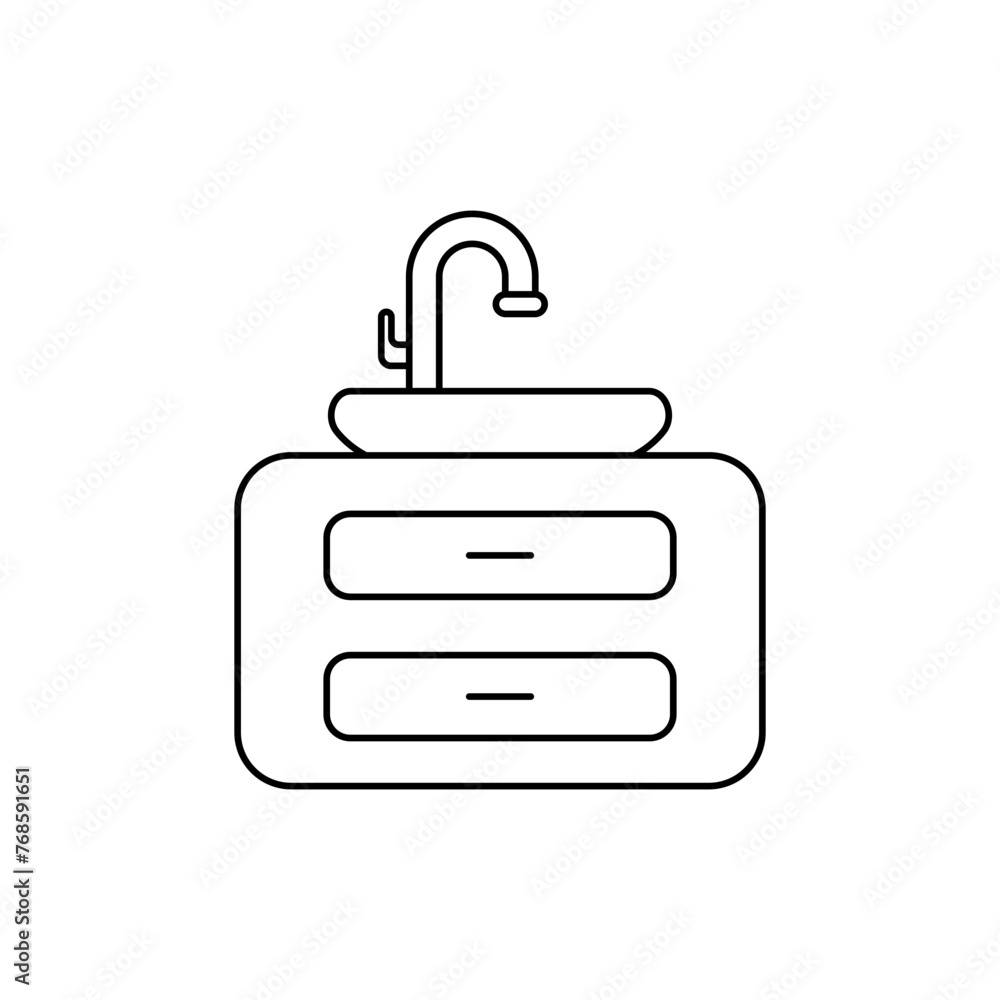 Poster washbasin editable vector linear icon. the concept of a logo of a furniture cabinet with a sink vect