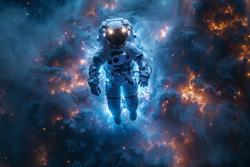 Fototapeta na wymiar Astronaut in a spacesuit hovers in space