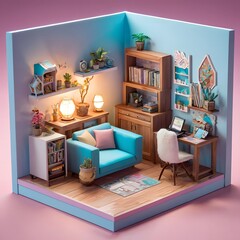 a miniature garden and living room - Generative AI
