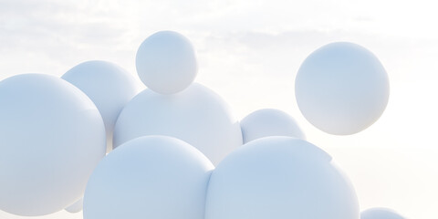 Floating white balls in the air 3d render illustration