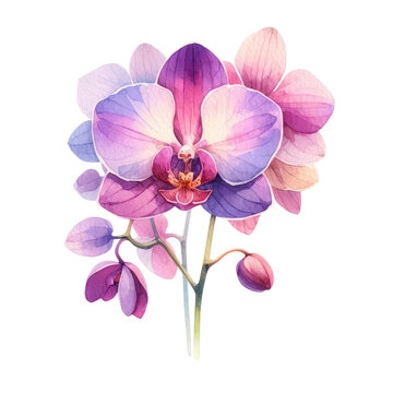 Watercolor orchid clipart featuring exotic blooms in purple and pink hues. orchid illustration png clip art. stationary wedding bridal home decor.