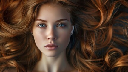 Fototapeta premium Stunning beautiful young caucasian girl with magnificent hair, professional studio fashion photo