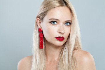 Cute blonde model woman portrait. Facial treatment, cosmetology, skin care concept - 768593863