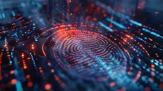3D visualization of a fingerprint lifted from a crime scene being compared against national databases for a match
