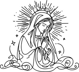 doodle style virgin mary illustration in black vector laser cutting engraving