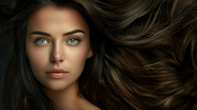 Stunning beautiful sensual woman with magnificent hair, professional studio fashion photo