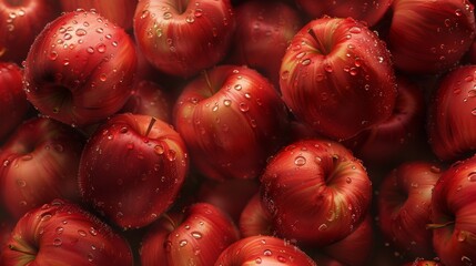 Fresh red apple fruit close up with little drops of water amazing tasty frame filled